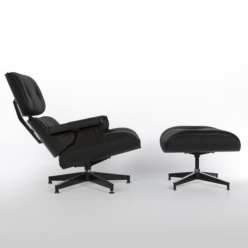 Right side view of all black Eames Lounge Chair and Ottoman