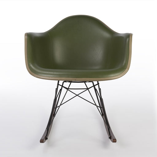 Front view of green on greige Eames RAR rocking arm chair