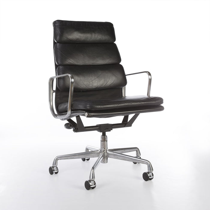 Front angled view of black Eames EA437 office chair