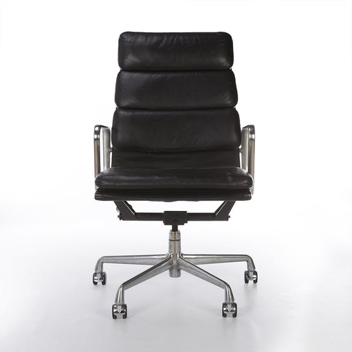 Front view of black Eames EA437 office chair