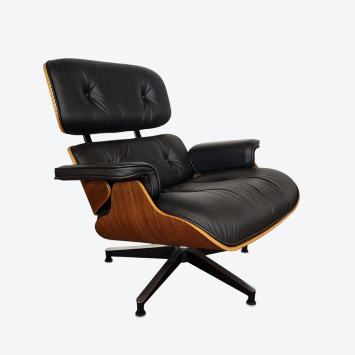 Front angled view of Black and Santos Eames Lounge Chair