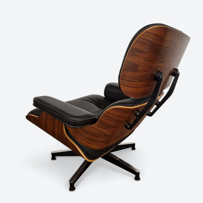 Rear angled view of Black and Santos Eames Lounge Chair