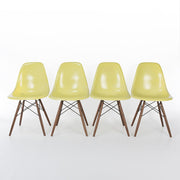 Front view of set of 4 Lemon Yellow Eames DSWs in a line
