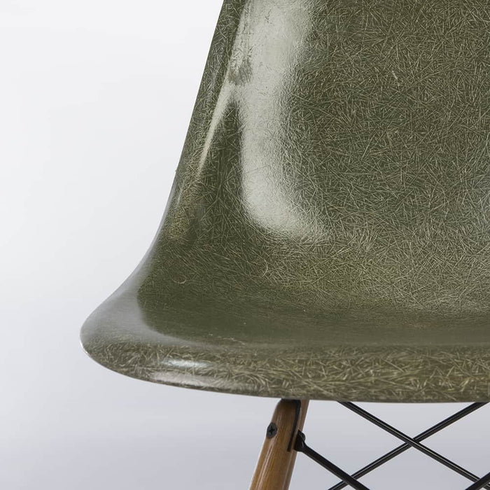 Partial front close up view of Olive Green Eames DSW