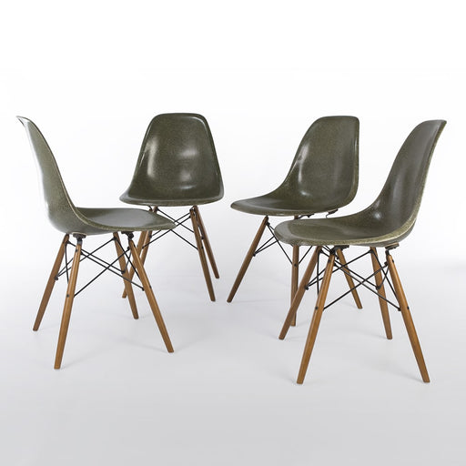 Front view of set of 4 Olive Green Eames DSWs in a circle