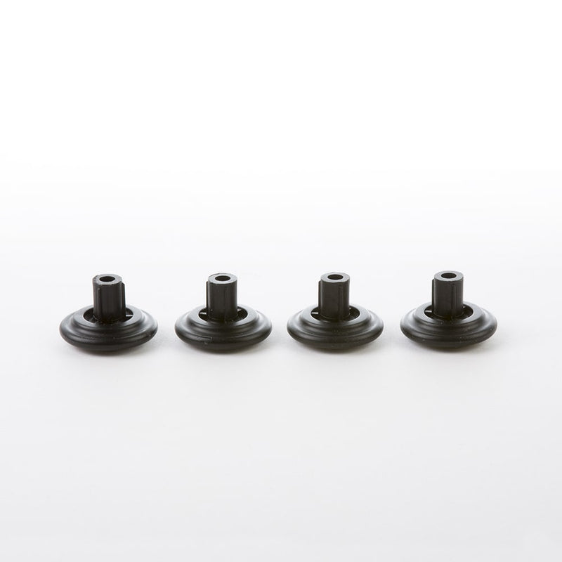 Front view of set of 4 black Eames office chair feet