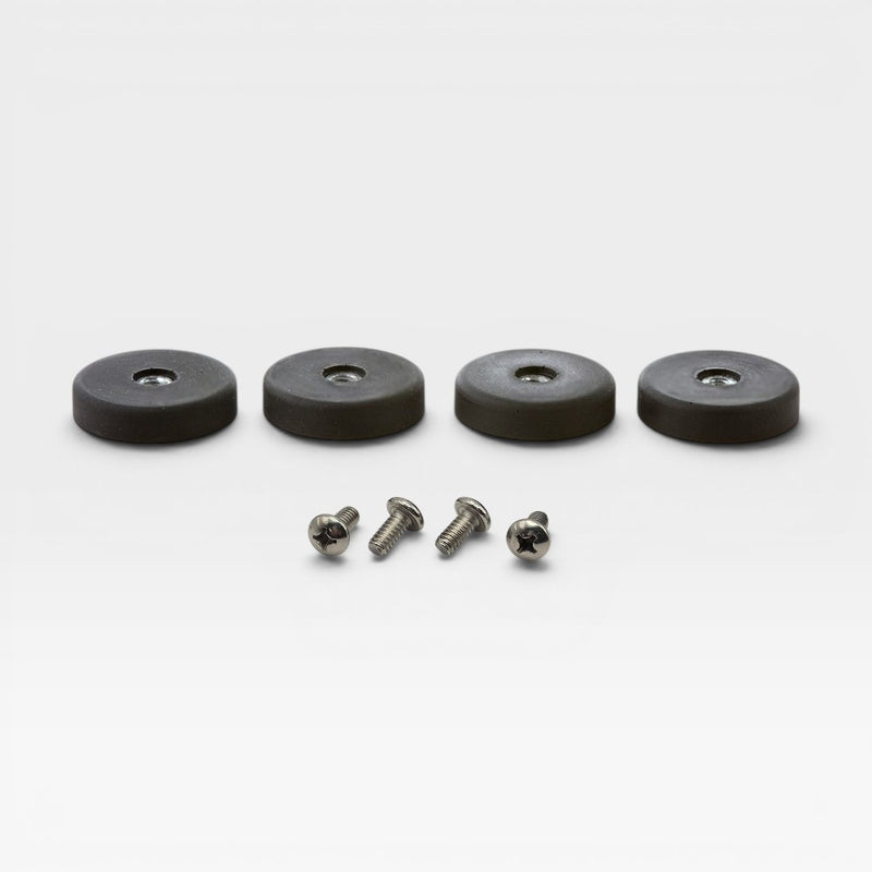 Front view of four rubber Eames shell chair shock mounts & UNC screws