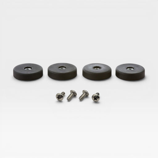 Front view of four rubber Eames shell chair shock mounts & UNC screws