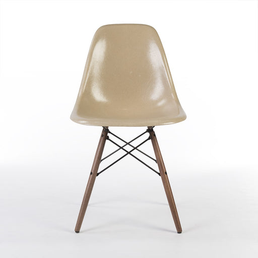 Front view of greige Eames DSW dining side chair