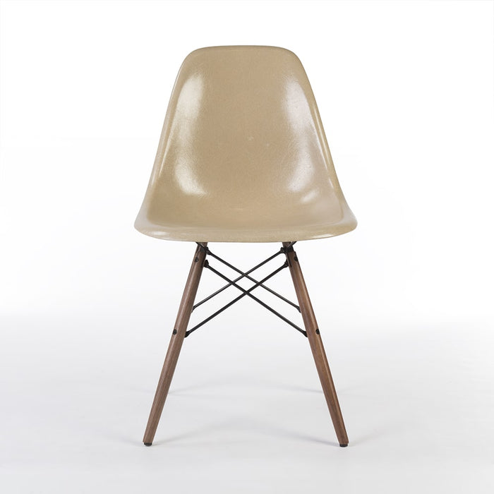 Front view of greige Eames DSW dining side chair