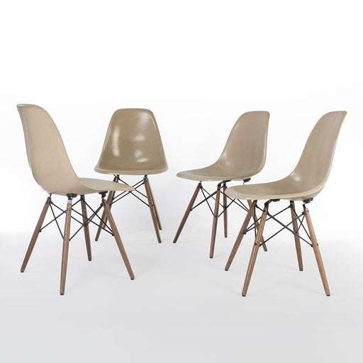 View of set of 4 Greige Eames DSWs in a circle