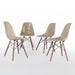 Front view of set of 4 Greige Eames DSW dining side chairs in a circle