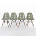 Front view of set of 4 light seafoam Eames DSWs in a line