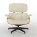 Front view of cream and walnut Eames Lounge Chair