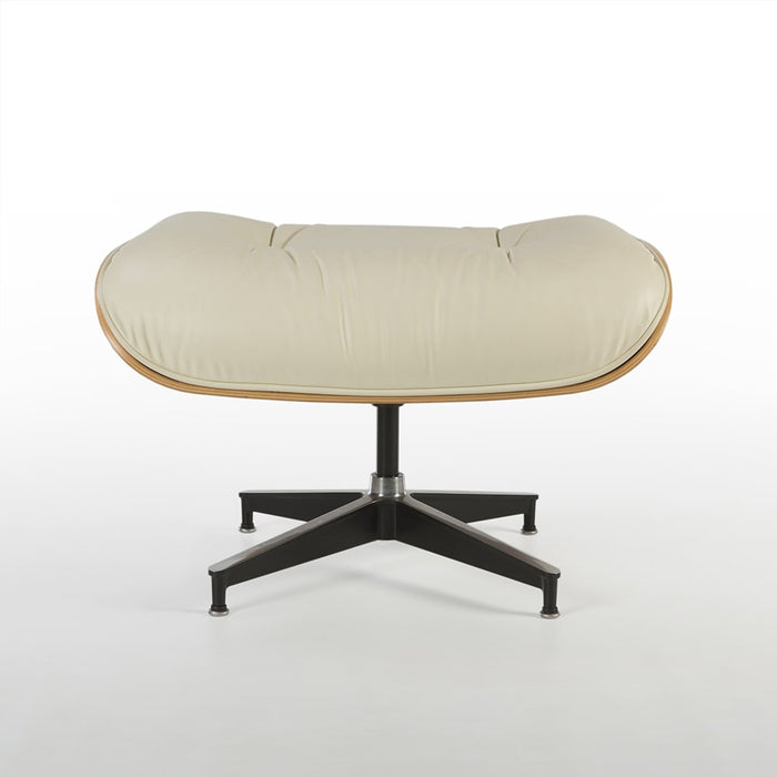 Front view of cream and walnut Eames Ottoman