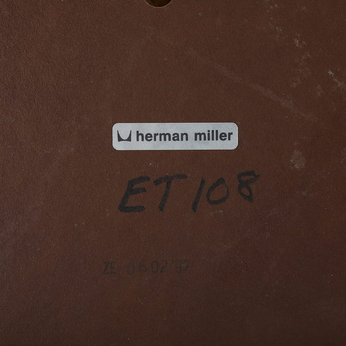 View of label on Grey Herman Miller Original Vintage Eames Round ET108 Contract Table