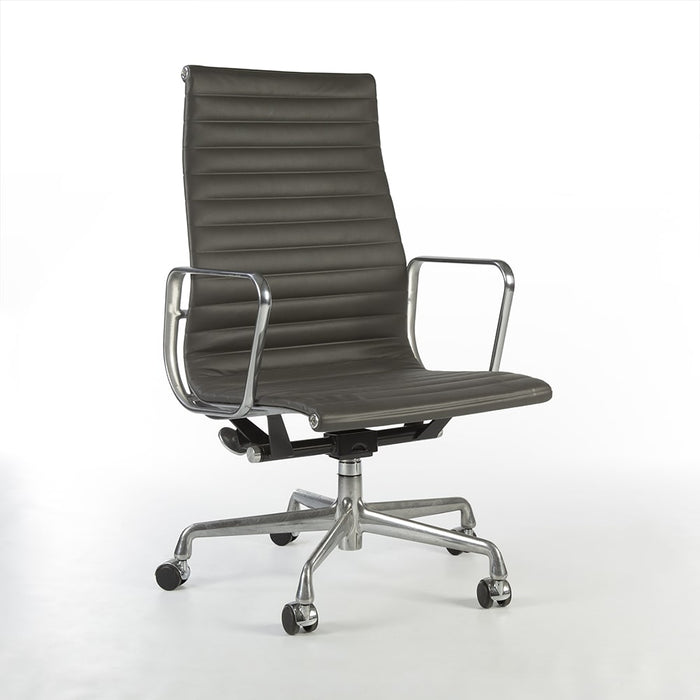 Front angled view of Grey Eames EA337 High Back Ribbed Office Chair