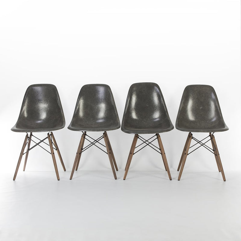 Front view of set of 4 Elephant Grey Eames DSWS in a line