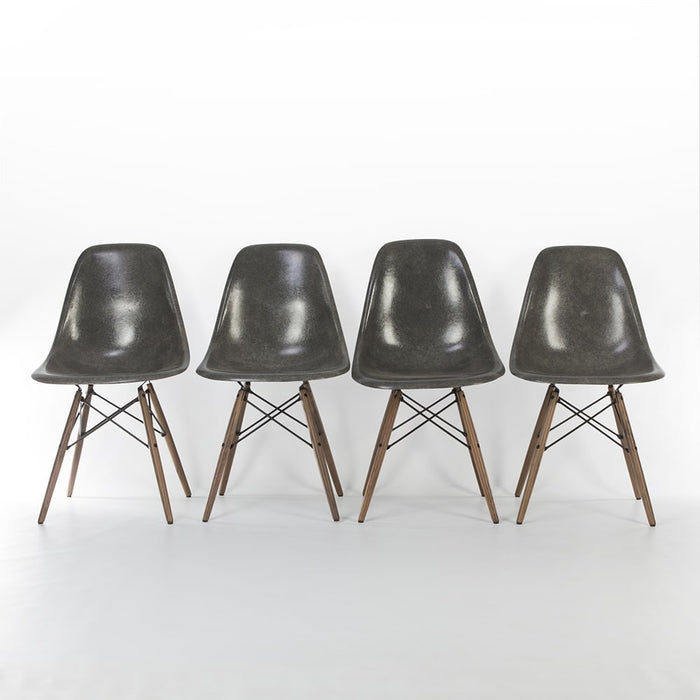 Front view of set of 4 Elephant Grey Eames DSWs in a line