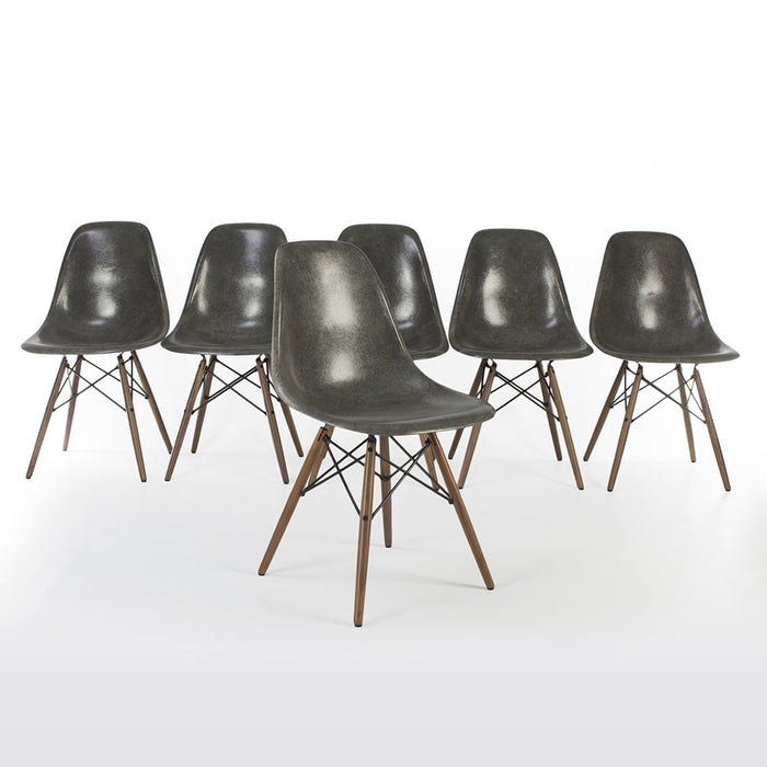 Front view of set of 6 Elephant Grey Eames DSWs in a line