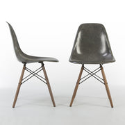 View of pair of Elephant Grey Eames DSWs, one from front, one from right side