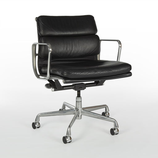 Front angled view of black Eames EA435 office chair