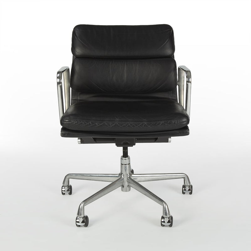Front view of black Eames EA435 office chair