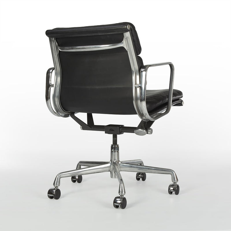 Rear angled view of black Eames EA435 office chair