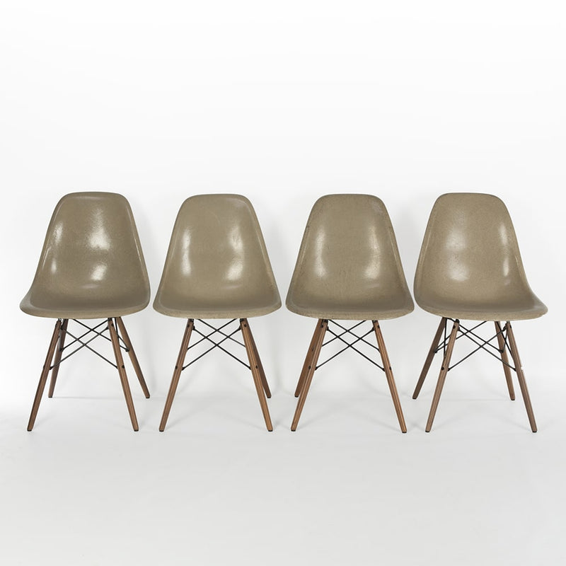 Front view of set of 4 greige Eames DSWs in a line