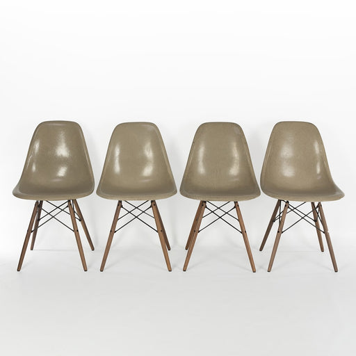 Front view of set of 4 greige Eames DSWs in a line
