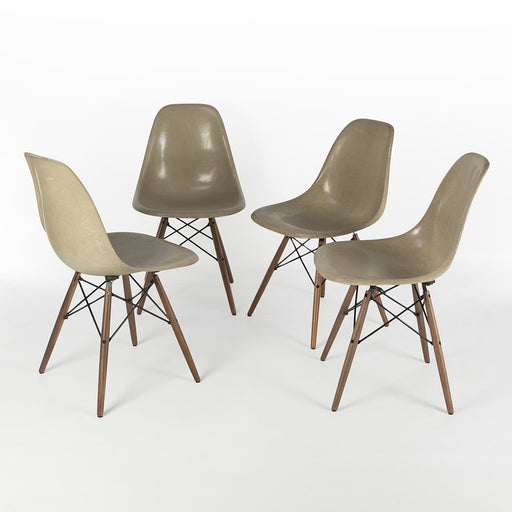Front view of set of 4 greige Eames DSWs in a circle