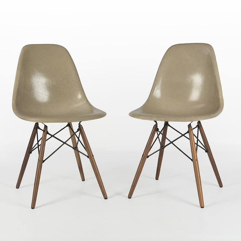 Front view of pair of greige Eames DSWs