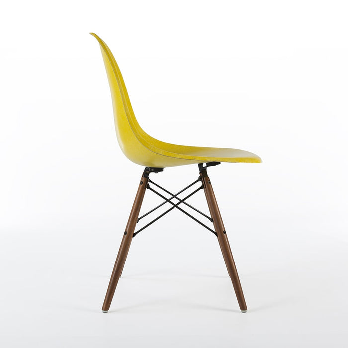 Right side view of Bright Yellow Eames DSW dining side chair