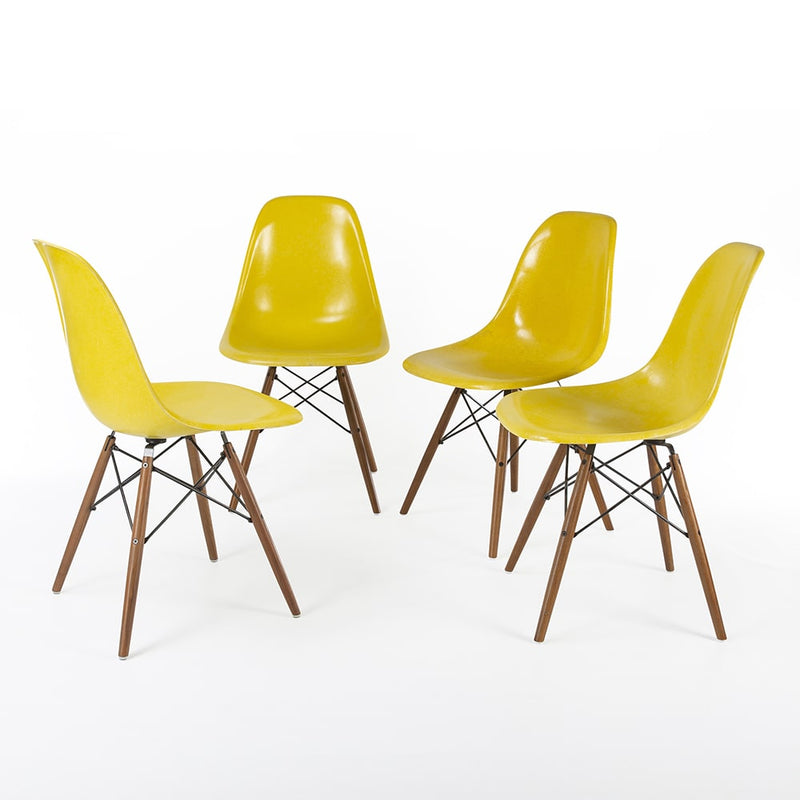 Front view of set of 4 Yellow Eames DSWs in a circle