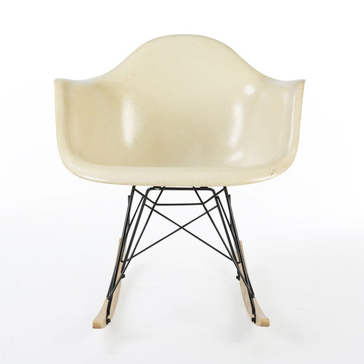 Front view of parchment Eames RAR rockling chair
