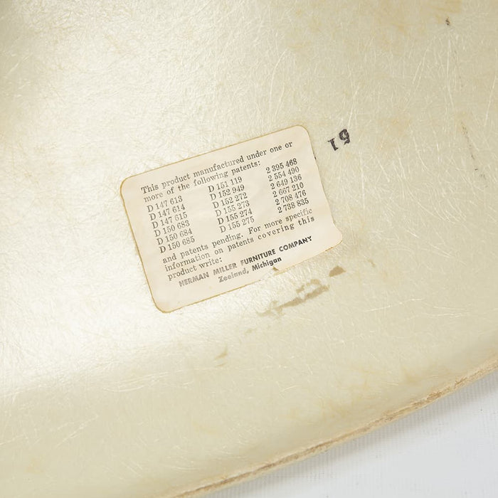 View of label on parchment Eames RAR rockling chair