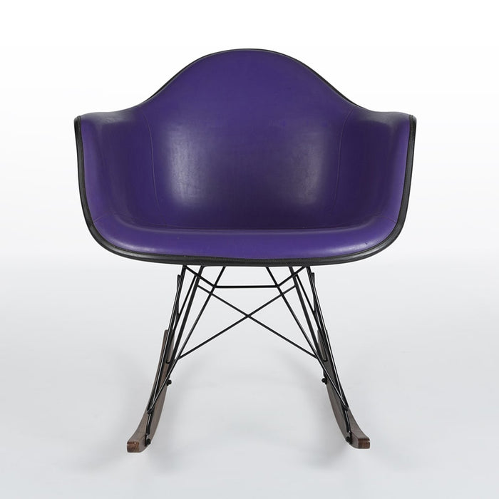Front view of purple and black Eames RAR rocking arm chair