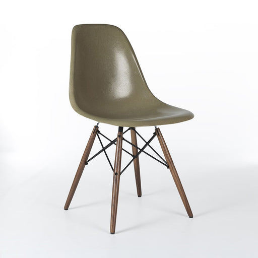 Front angled view of raw umber Eames DSW dining side chair
