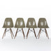 Front view of set of 4 raw umber Eames DSW dining side chairs in a line