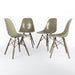 Front view of set of 4 raw umber Eames DSW dining side chairs in a circle