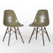 Front angled view of pair of raw umber Eames DSW dining side chairs