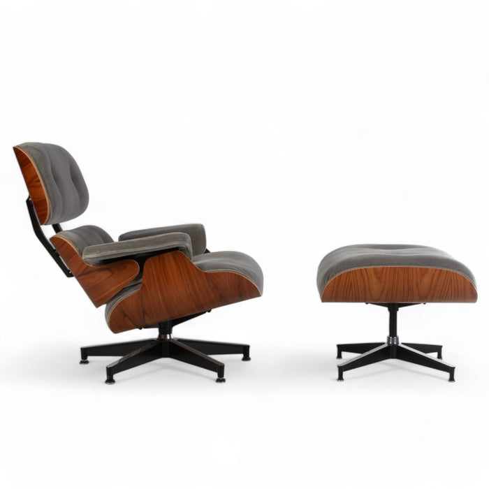 Right side view of Grey/Santos Eames Lounge Chair and Ottoman