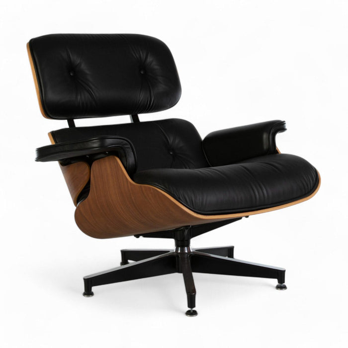 Front angled view of Black and Santos Eames Lounge Chair