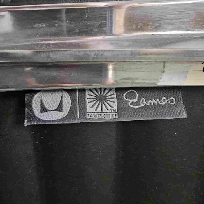 View of label on black EA316 Eames Aluminium Lounge Chair