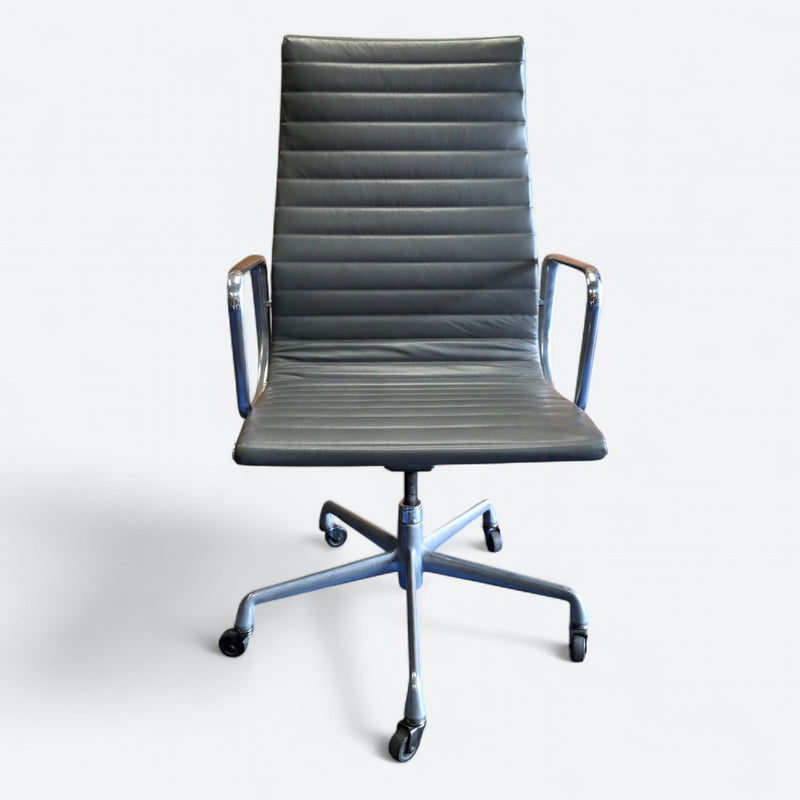 Front view of Grey Eames EA337 High Back Ribbed Office Chair