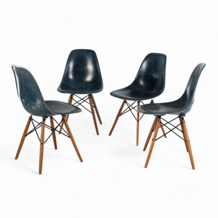 Front view of set of 4 Navy Blue Eames DSWs in a circle