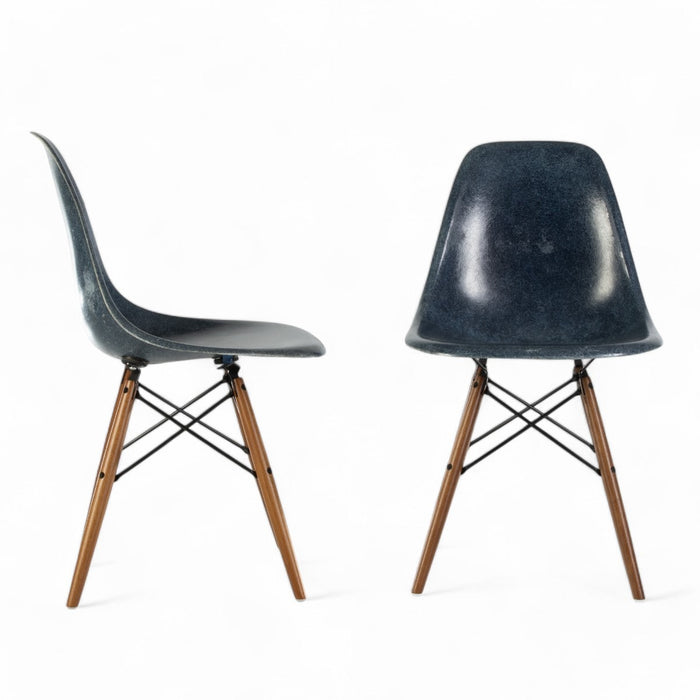 View of pair of Navy Blue Eames DSWs, one from right, one from front