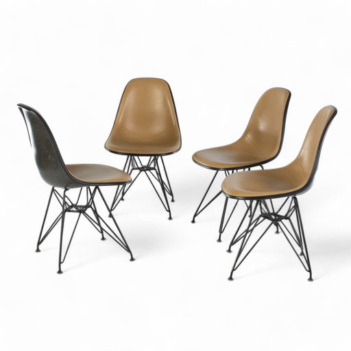 Front view of set of four beige Eames DSRs in a circle