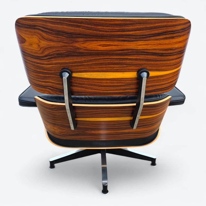 Rear view of black and santos Eames Lounge Chair