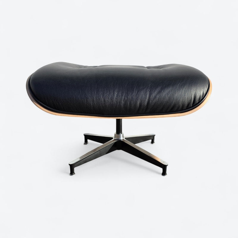 Front view of black and oak tall Eames Lounge Chair Ottoman